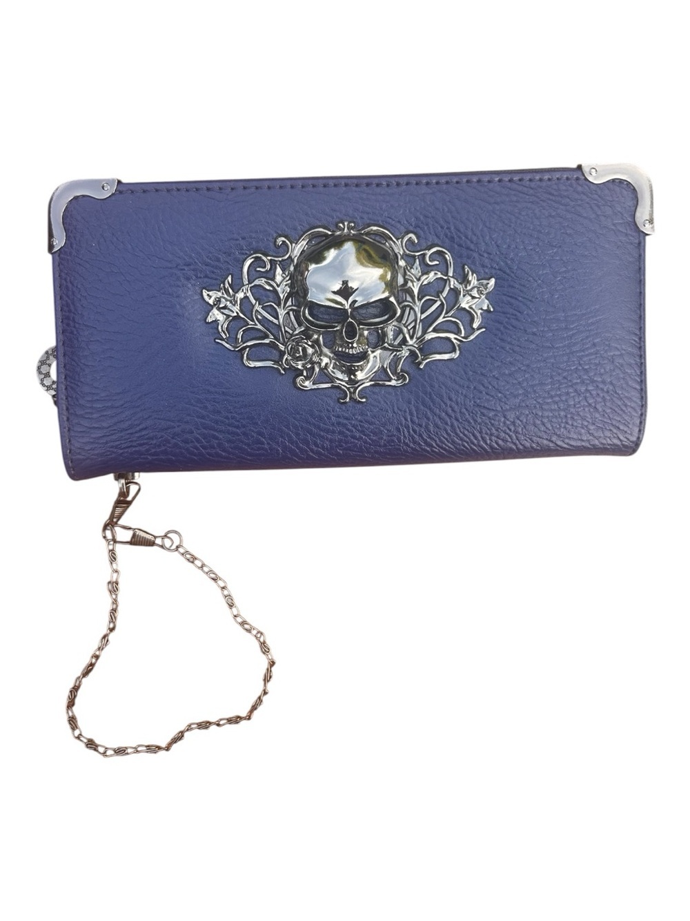 Black Unique Skull Accent Women's Wallet Zip Around Clutch Credit Card Divider